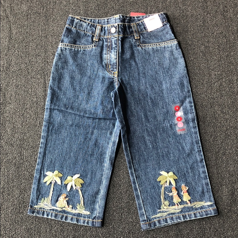 Gymboree Aloha Wahine 100% Cotton Adjustable Waist Front Zipper Jeans Size 6
